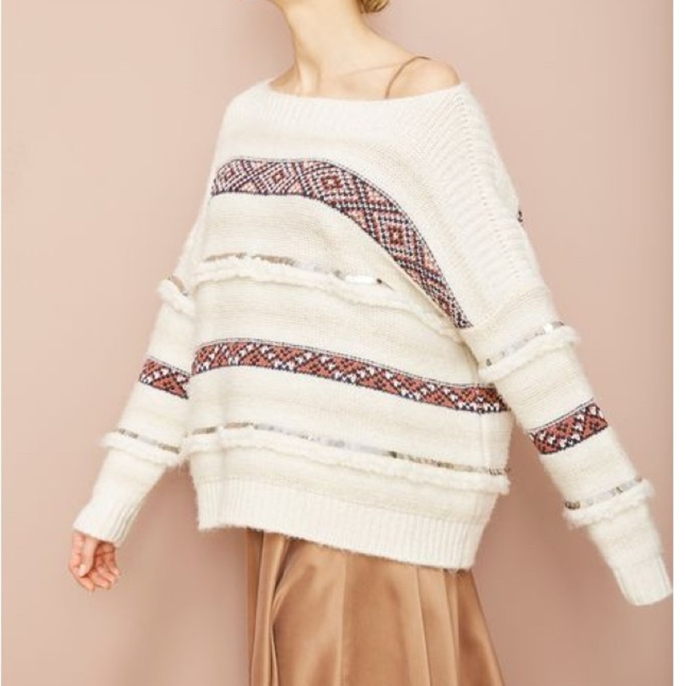 Mes Demoiselles Ejaz Ecru Wool Blend Sweater Cream Boho Designer Women Size S - Picture 13 of 14
